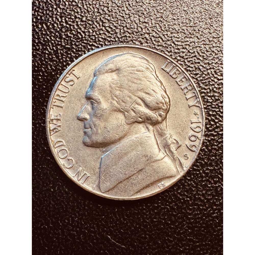 1969 S Jefferson Nickel 5 Cent US Coin Circulated San Francisco Mint 1020
